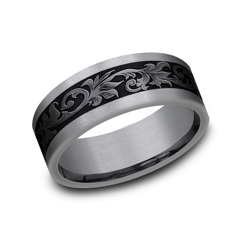 The Royal Men's Wedding Band in Grey Tantalum and Black Titanium - 8mm Width by Tantalum