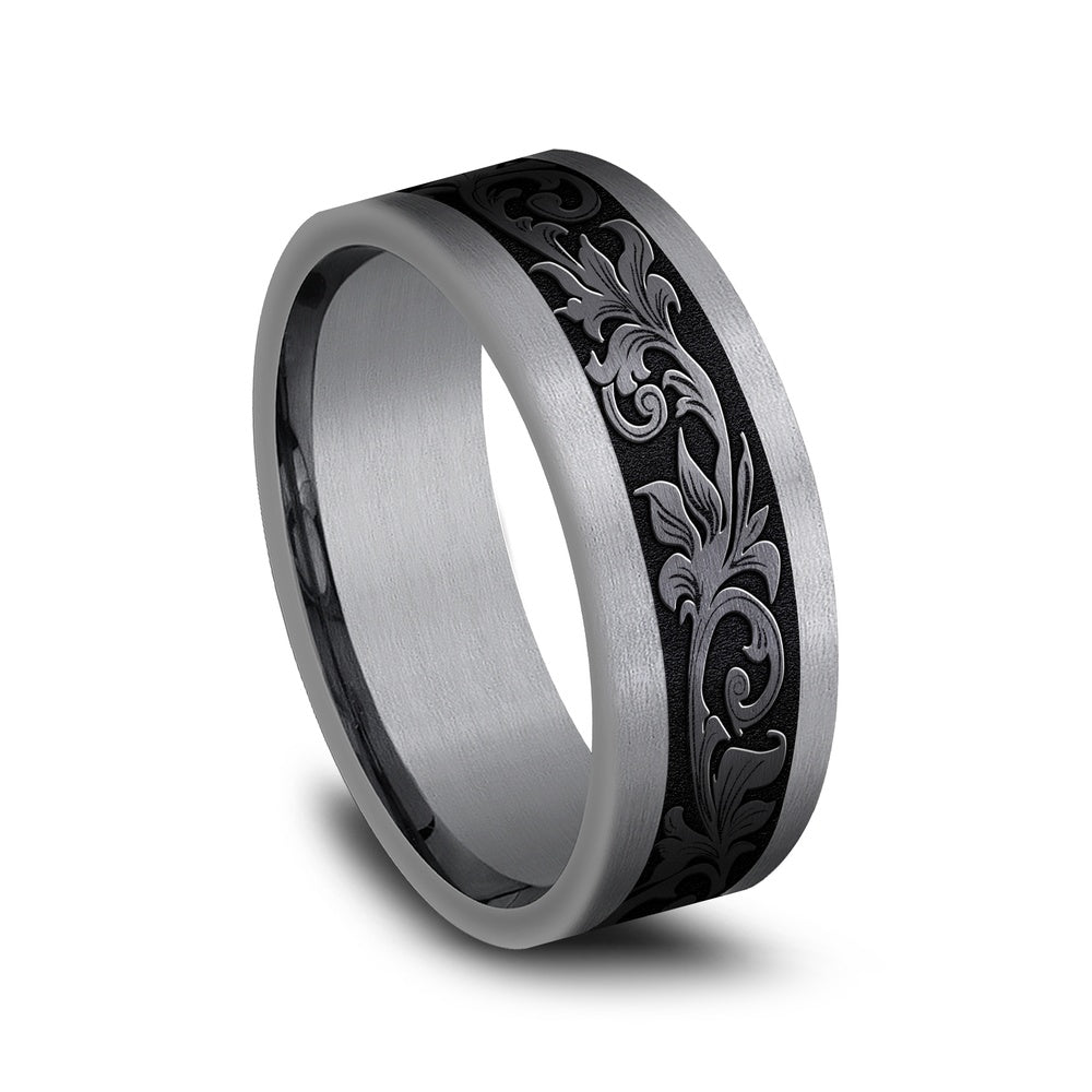 The Royal Men's Wedding Band in Grey Tantalum and Black Titanium - 8mm Width by Tantalum