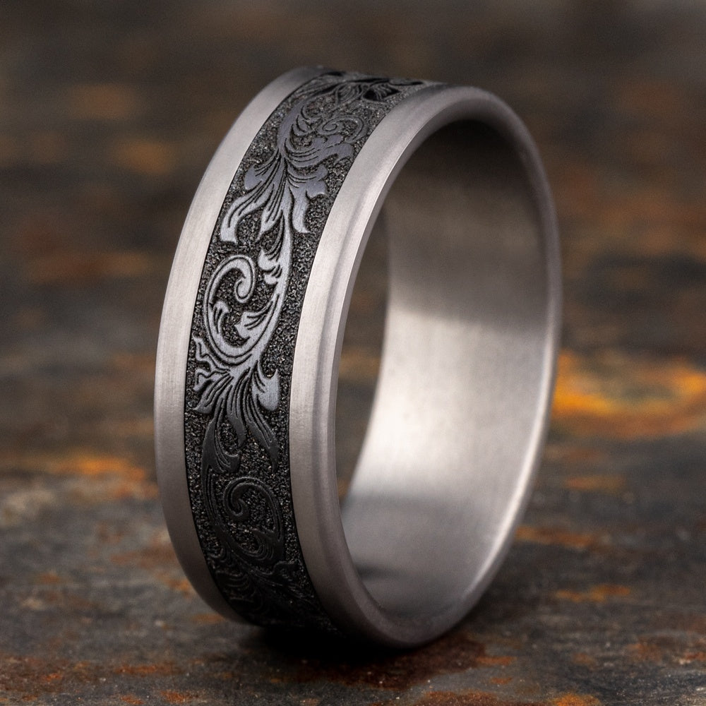 The Royal Men's Wedding Band in Grey Tantalum and Black Titanium - 8mm Width by Tantalum