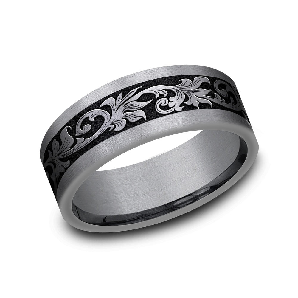 The Royal Men's Wedding Band in Grey Tantalum and Grey/Black Titanium - 8mm Width by Tantalum