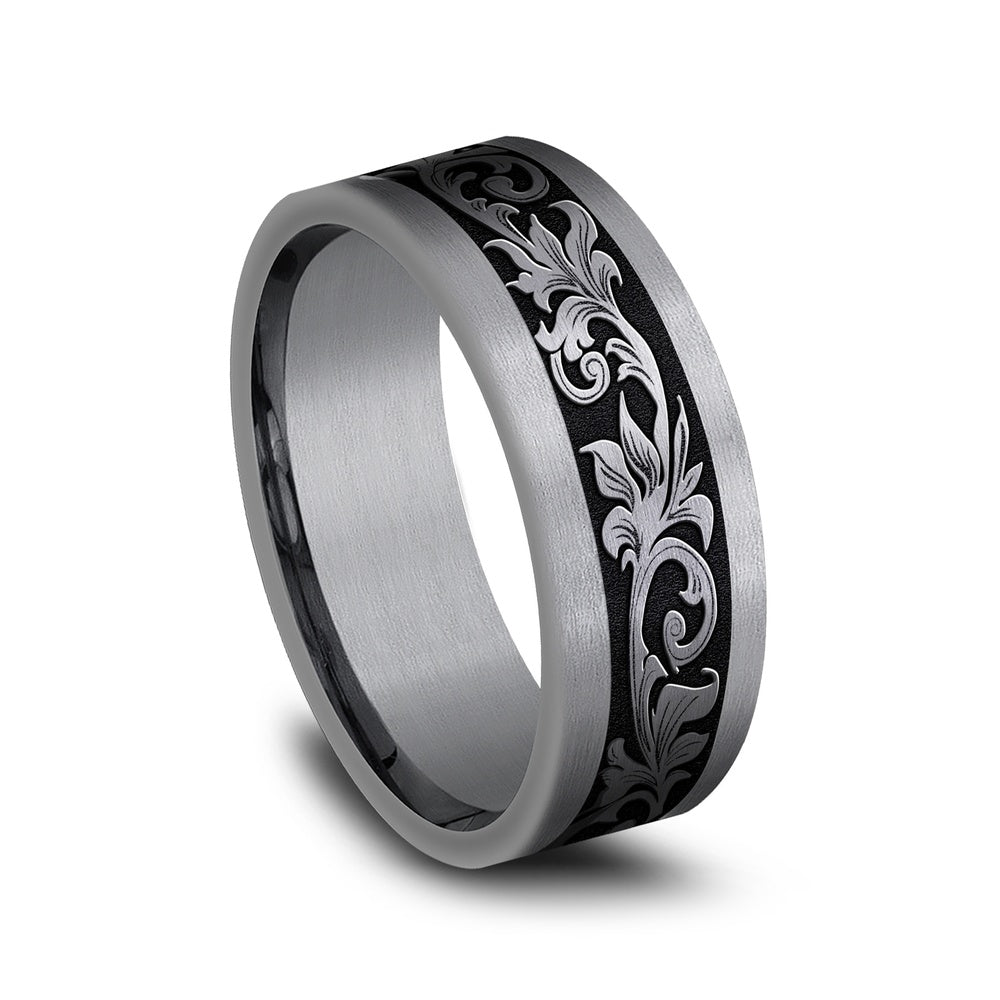 The Royal Men's Wedding Band in Grey Tantalum and Grey/Black Titanium - 8mm Width by Tantalum