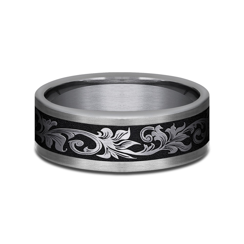 The Royal Men's Wedding Band in Grey Tantalum and Grey/Black Titanium - 8mm Width by Tantalum