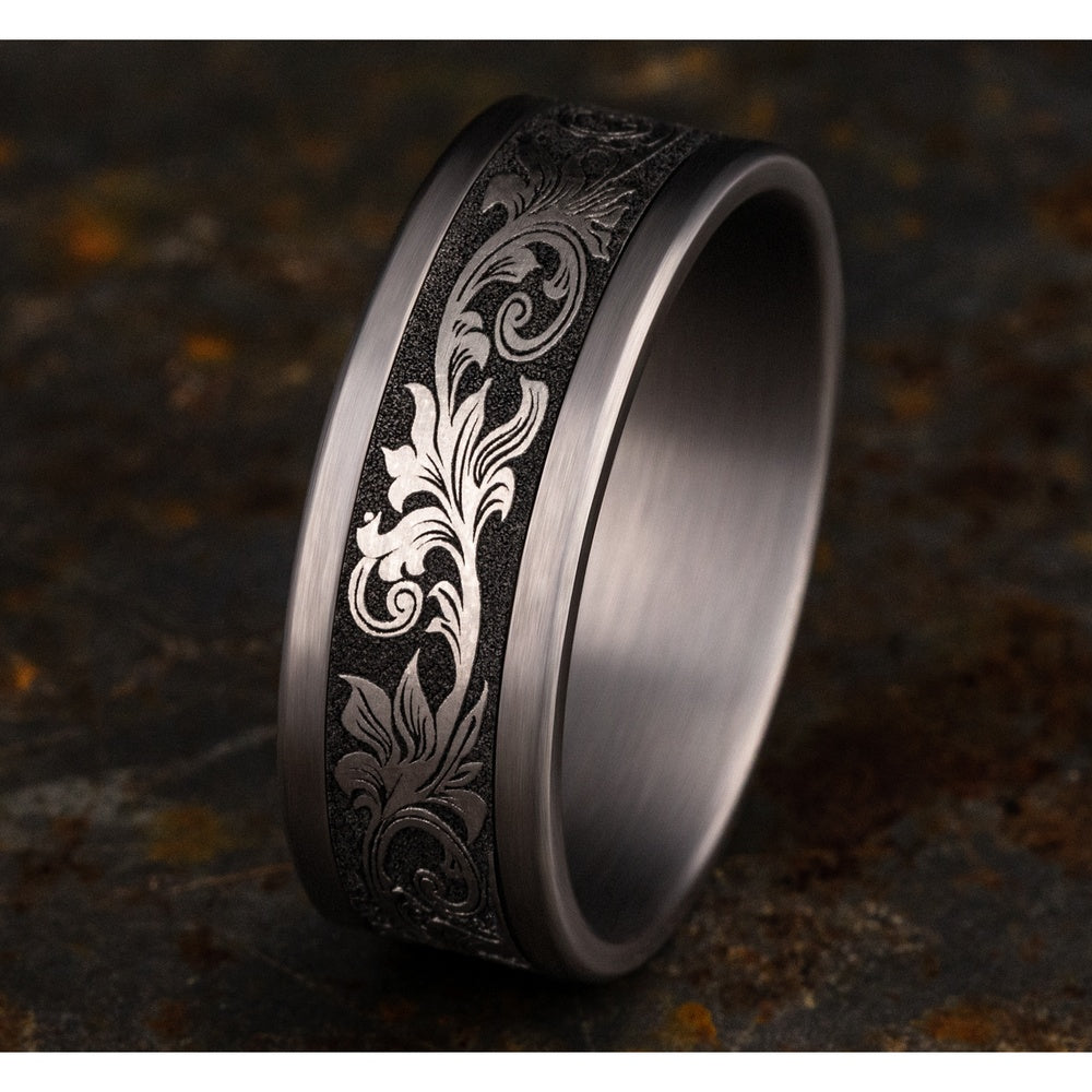 The Royal Men's Wedding Band in Grey Tantalum and Grey/Black Titanium - 8mm Width by Tantalum
