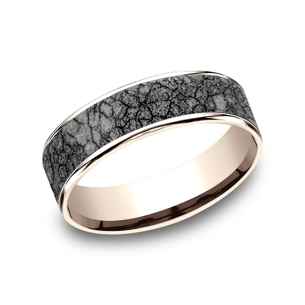 The Rubble Men's Wedding Band in 14K Rose Gold and Grey Tantalum - 6.5mm Width by Ammara Stone