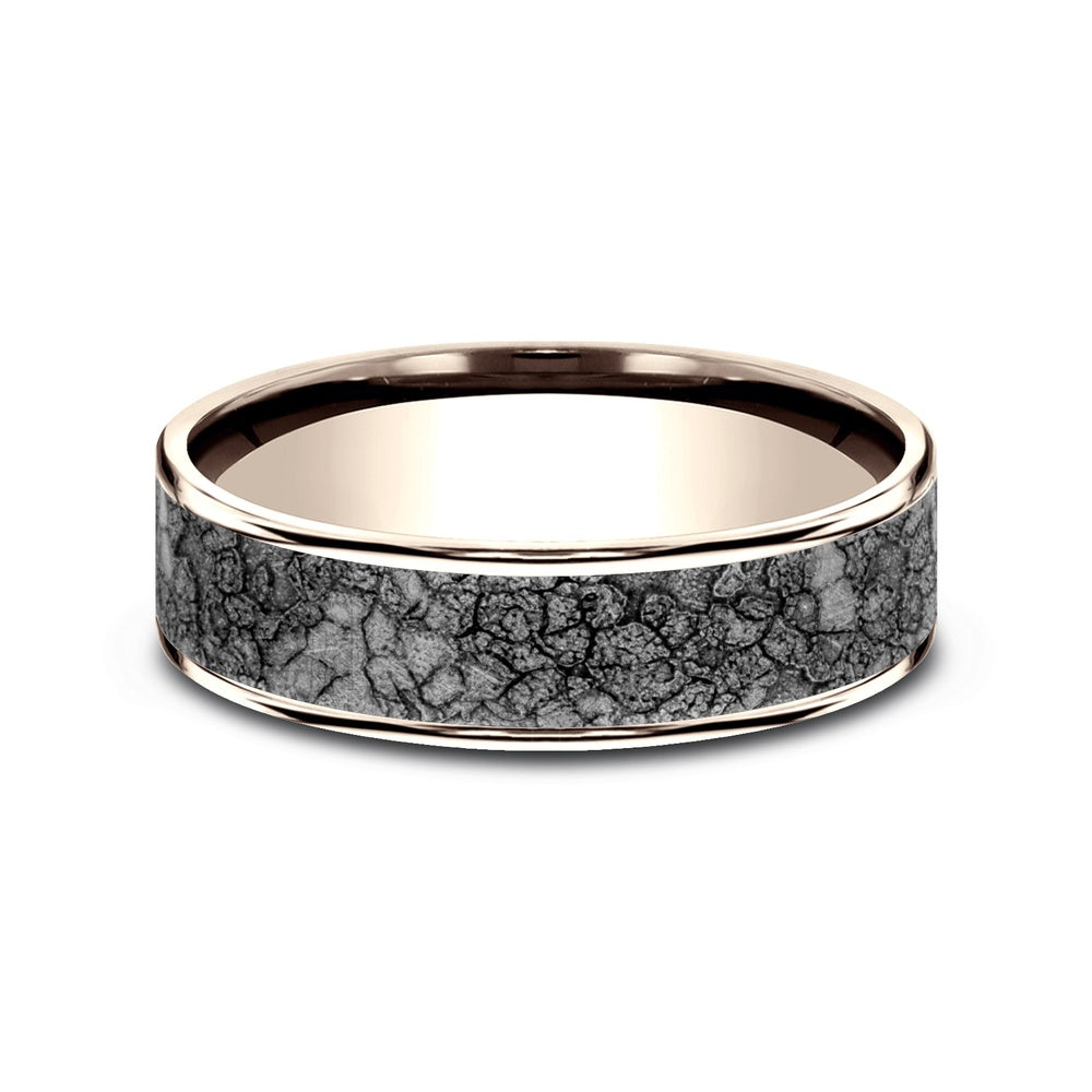 The Rubble Men's Wedding Band in 14K Rose Gold and Grey Tantalum - 6.5mm Width by Ammara Stone