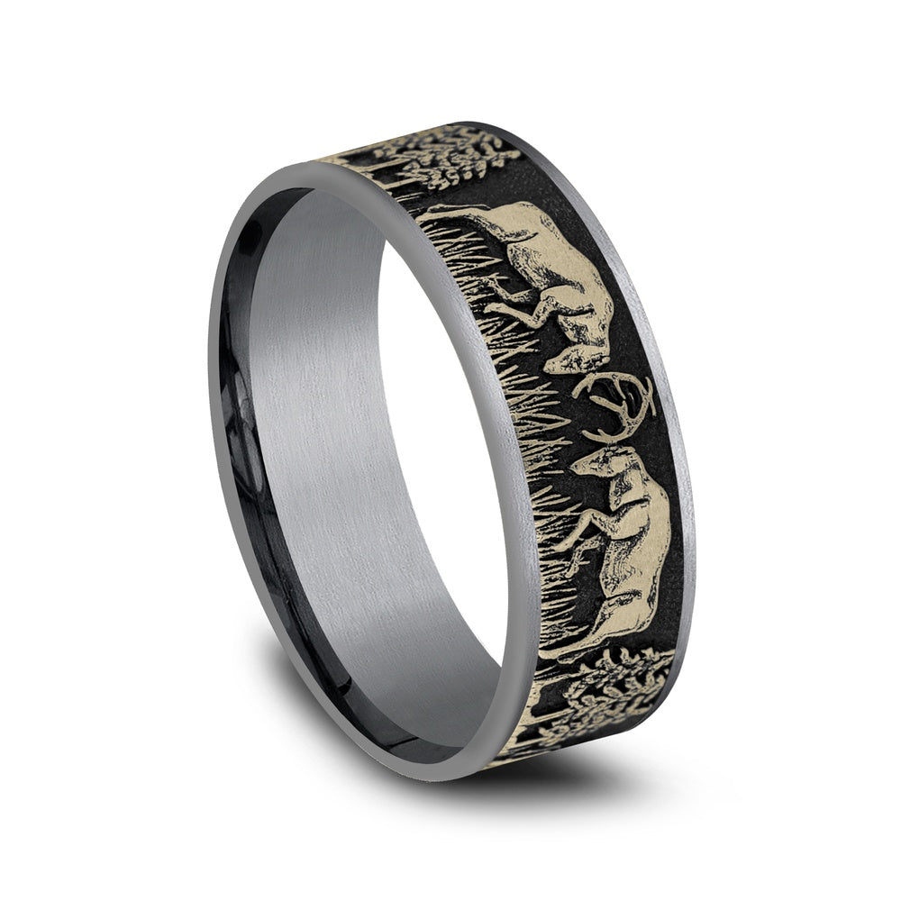The Rut Men's Wedding Band in Grey Tantalum and 14K Yellow Gold - 7.5mm Width by Brook and Branch