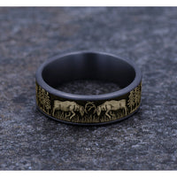 The Rut Men's Wedding Band in Grey Tantalum and 14K Yellow Gold - 7.5mm Width by Brook and Branch