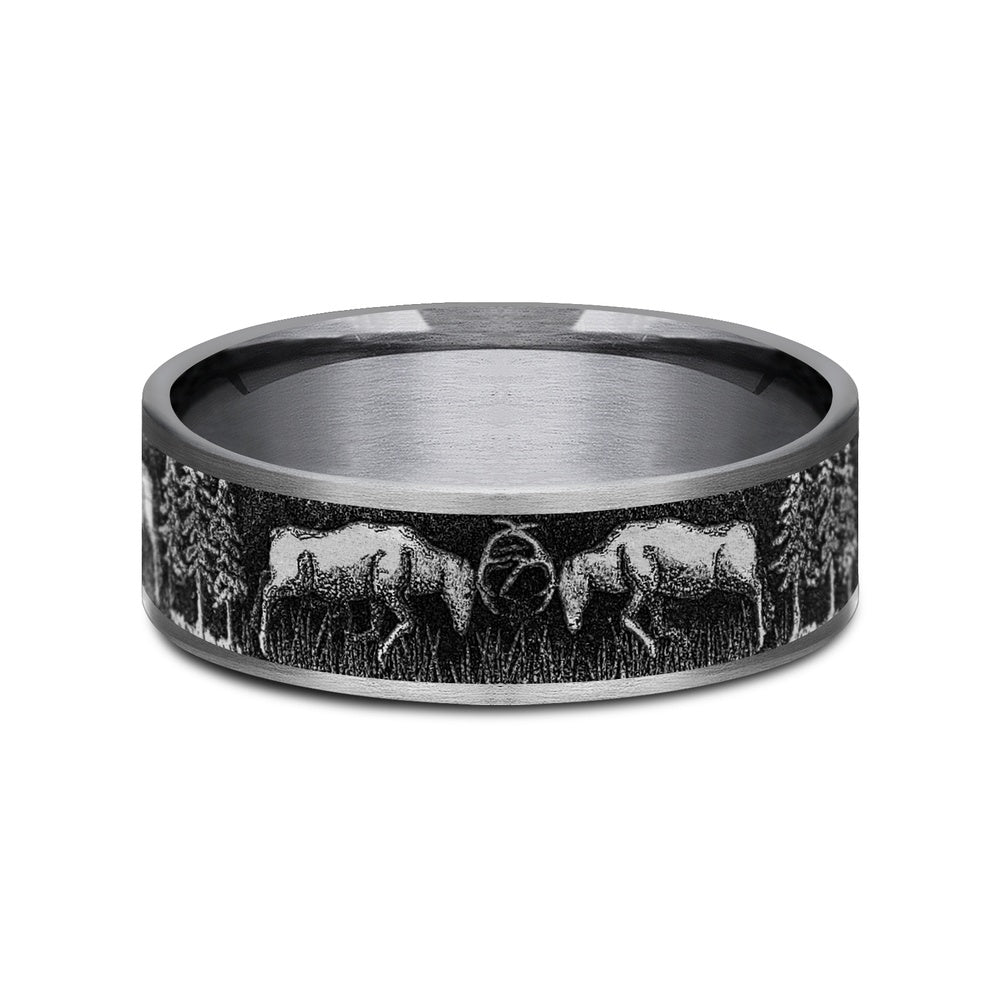 The Rut Men's Wedding Band in Grey Tantalum and Grey/Black Titanium - 7.5mm Width by Brook and Branch