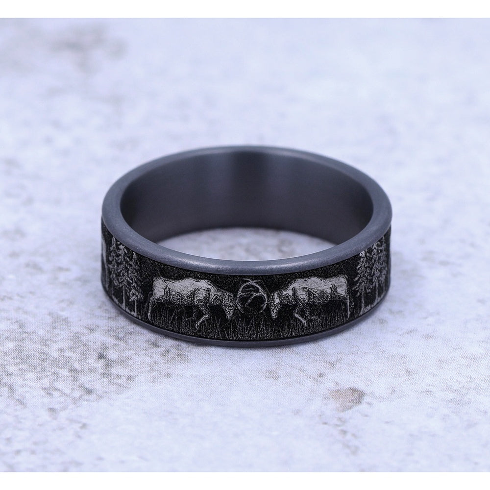 The Rut Men's Wedding Band in Grey Tantalum and Grey/Black Titanium - 7.5mm Width by Brook and Branch