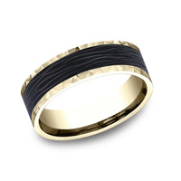 The Sable Men's Wedding Band in 14K Yellow Gold and Forged Carbon Fiber - 7mm Width by Ammara Stone