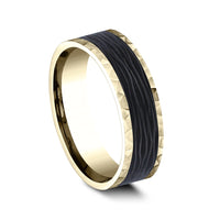 The Sable Men's Wedding Band in 14K Yellow Gold and Forged Carbon Fiber - 7mm Width by Ammara Stone