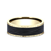 The Sable Men's Wedding Band in 14K Yellow Gold and Forged Carbon Fiber - 7mm Width by Ammara Stone