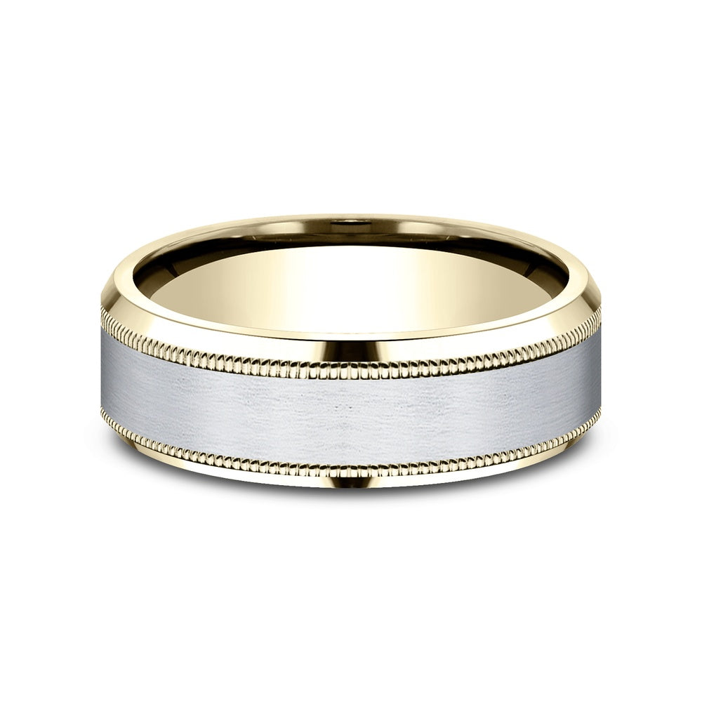 The Sage Men's Wedding Band in 10K Yellow and White Gold - 7mm Width by Benchmark