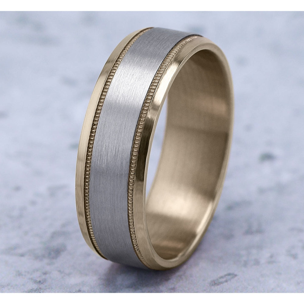 The Sage Men's Wedding Band in 10K Yellow and White Gold - 7mm Width by Benchmark