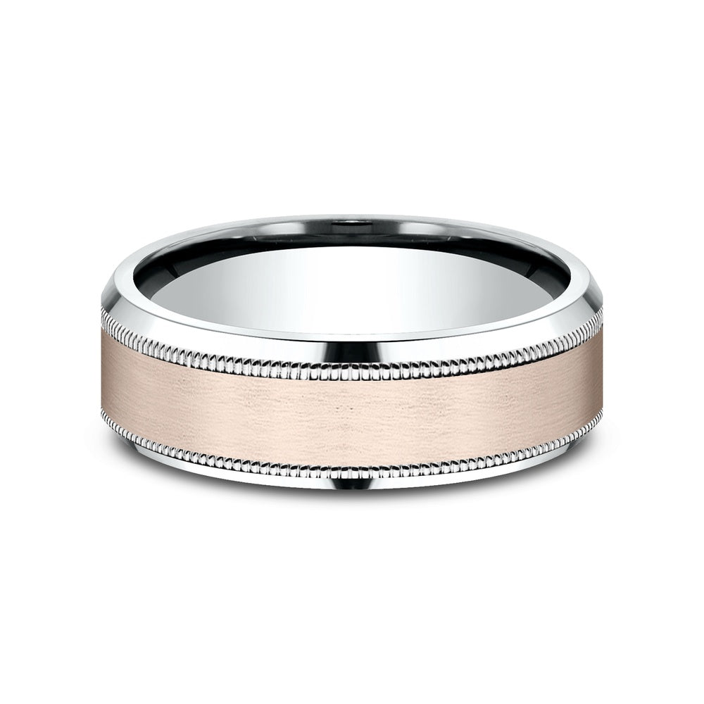 The Sage Men's Wedding Band in 14K White and Rose Gold - 7mm by Benchmark