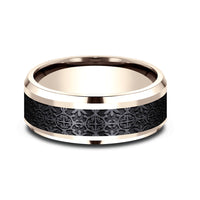 The Saint Men's Wedding Band in 14K Rose Gold and Black Titanium - 8mm Width by Ammara Stone