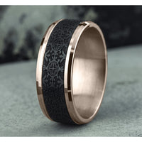The Saint Men's Wedding Band in 14K Rose Gold and Black Titanium - 8mm Width by Ammara Stone