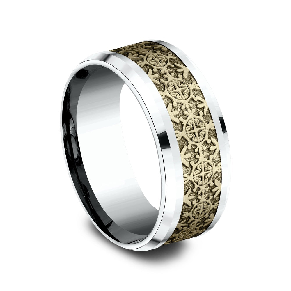 The Saint Men's Wedding Band in 14K White and Yellow Gold - 9mm Width by Benchmark