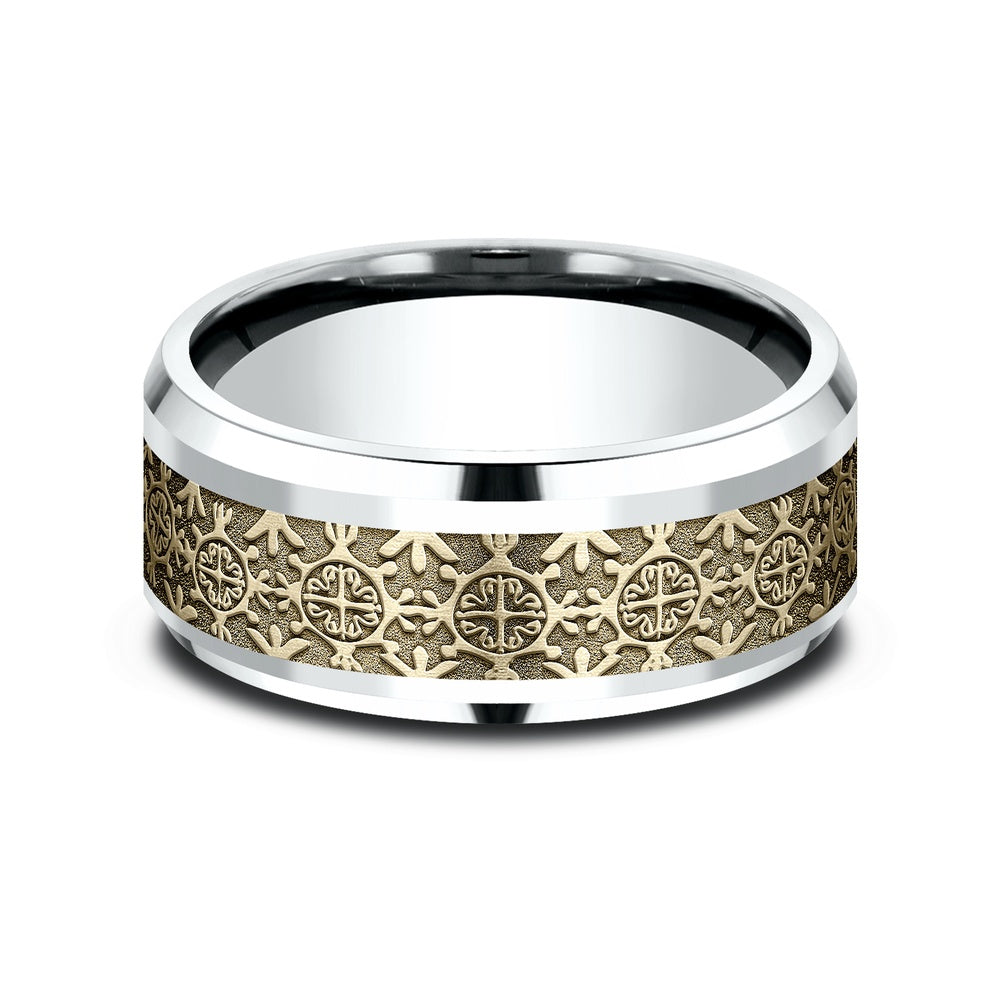 The Saint Men's Wedding Band in 14K White and Yellow Gold - 9mm Width by Benchmark