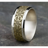 The Saint Men's Wedding Band in 14K White and Yellow Gold - 9mm Width by Benchmark