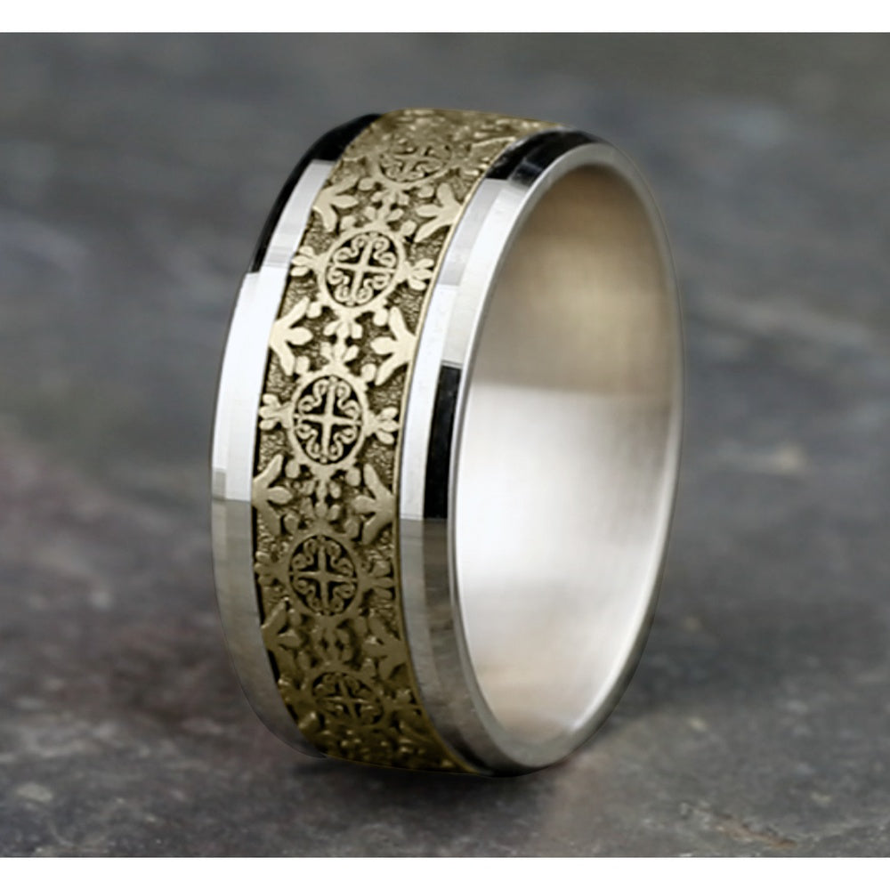 The Saint Men's Wedding Band in 14K White and Yellow Gold - 9mm Width by Benchmark