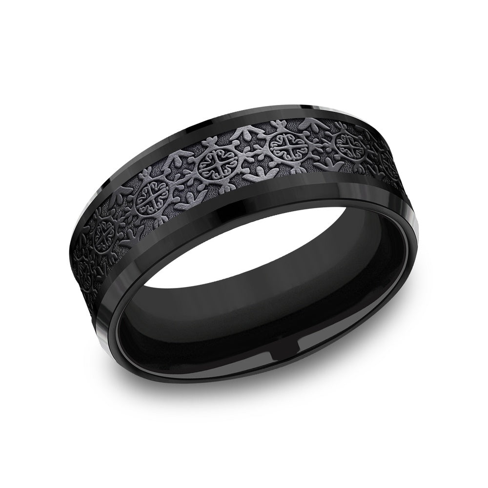 The Saint Men's Wedding Band in Black Titanium - 8mm Width by Forge