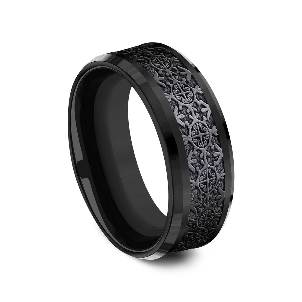 The Saint Men's Wedding Band in Black Titanium - 8mm Width by Forge