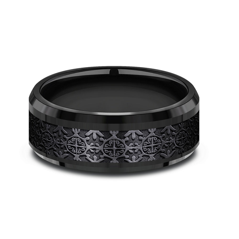 The Saint Men's Wedding Band in Black Titanium - 8mm Width by Forge
