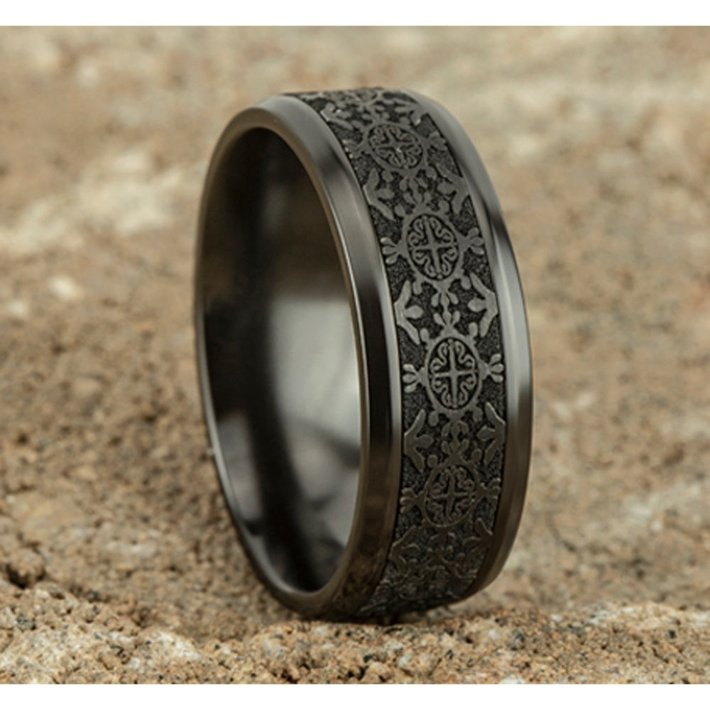 The Saint Men's Wedding Band in Black Titanium - 8mm Width by Forge