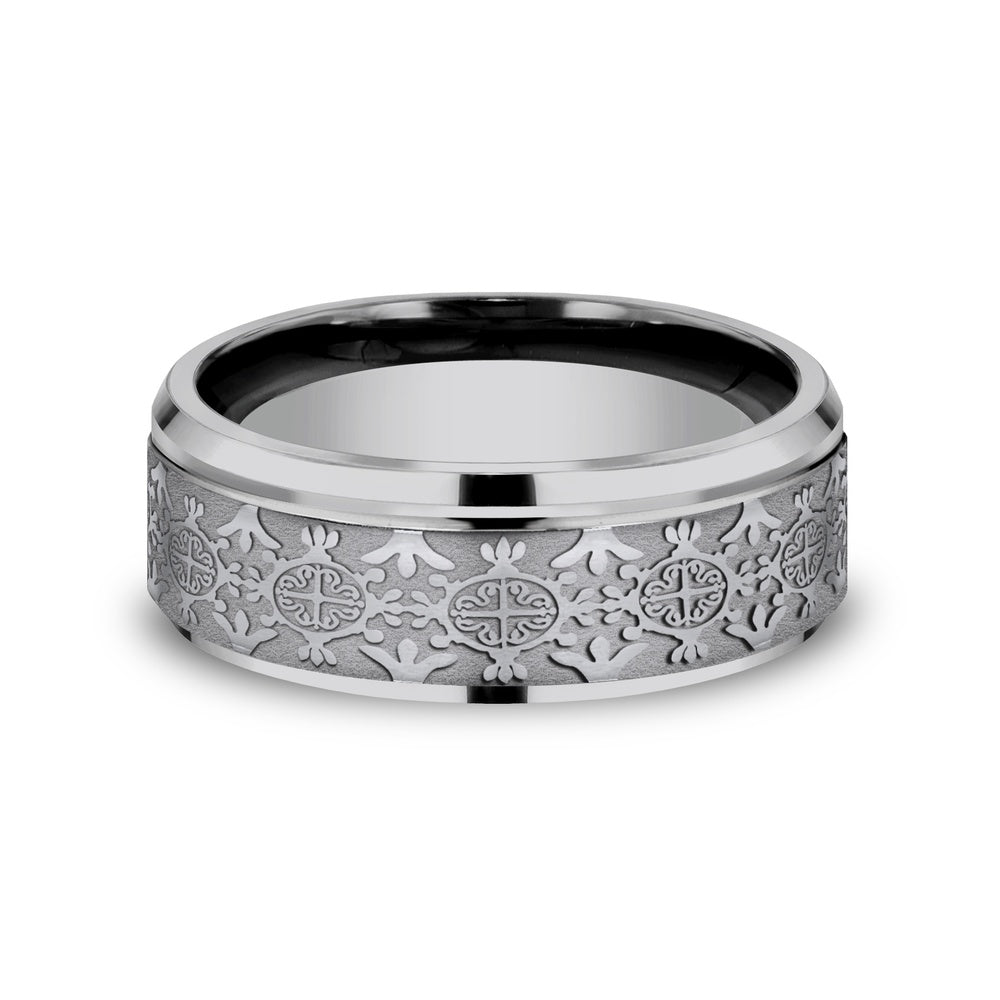 The Saint Men's Wedding Band in Grey Tantalum - 8mm Width by Tantalum