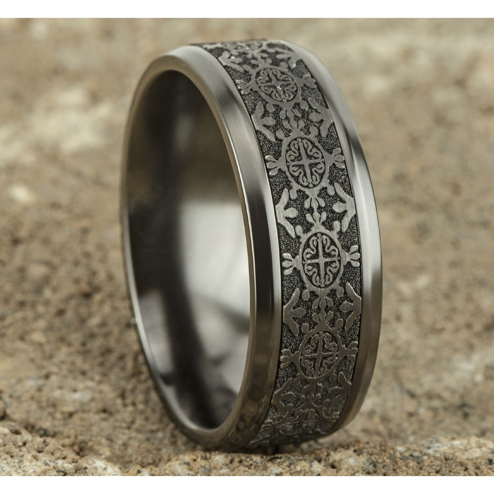 The Saint Men's Wedding Band in Grey Tantalum - 8mm Width by Tantalum