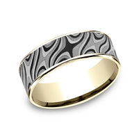 The Saturn Men's Wedding Band in 14K Yellow Gold and Grey Tantalum - 7.5mm Width by Ammara Stone