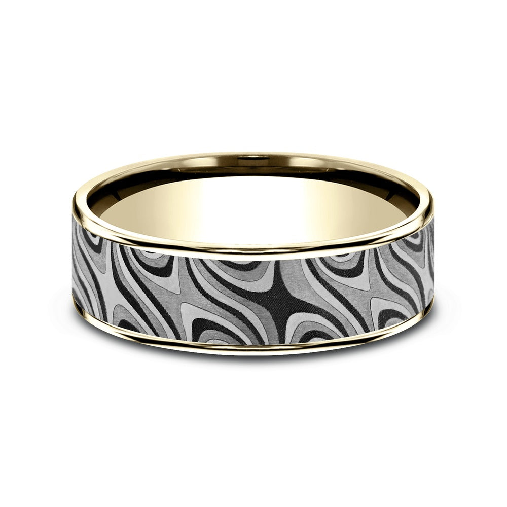 The Saturn Men's Wedding Band in 14K Yellow Gold and Grey Tantalum - 7.5mm Width by Ammara Stone