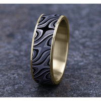The Saturn Men's Wedding Band in 14K Yellow Gold and Grey Tantalum - 7.5mm Width by Ammara Stone