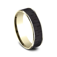 The Schumacher Men's Wedding Band in 14K Yellow Gold and Black Carbon Fiber - 6.5mm Width by Ammara Stone