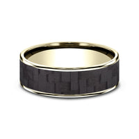 The Schumacher Men's Wedding Band in 14K Yellow Gold and Black Carbon Fiber - 6.5mm Width by Ammara Stone