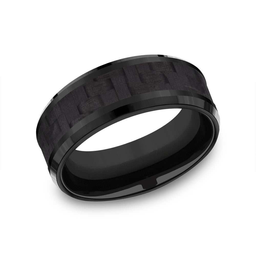 The Senna Men's Wedding Band in Black Titanium and Black Carbon Fiber - 8mm Width by Forge