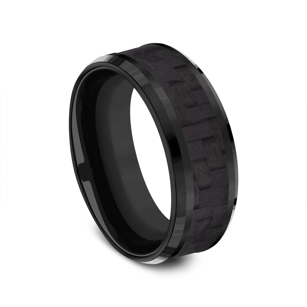 The Senna Men's Wedding Band in Black Titanium and Black Carbon Fiber - 8mm Width by Forge