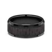 The Senna Men's Wedding Band in Black Titanium and Black Carbon Fiber - 8mm Width by Forge