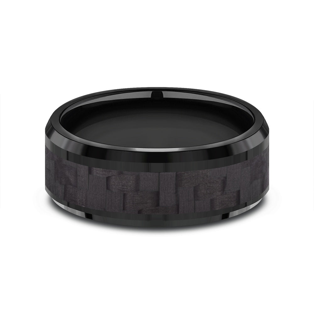 The Senna Men's Wedding Band in Black Titanium and Black Carbon Fiber - 8mm Width by Forge
