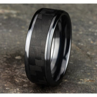 The Senna Men's Wedding Band in Black Titanium and Black Carbon Fiber - 8mm Width by Forge