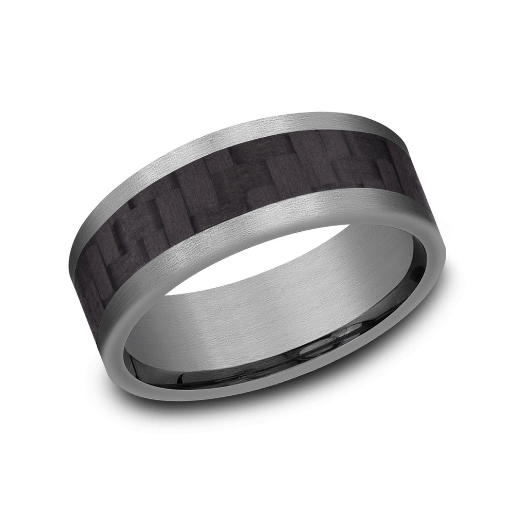 The Senna Men's Wedding Band in Grey Tantalum and Black Carbon Fiber - 8mm Width by Tantalum