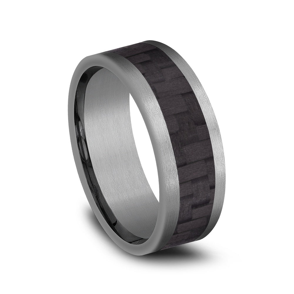 The Senna Men's Wedding Band in Grey Tantalum and Black Carbon Fiber - 8mm Width by Tantalum