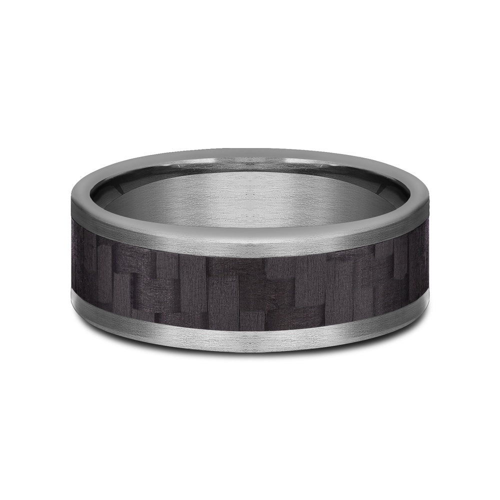 The Senna Men's Wedding Band in Grey Tantalum and Black Carbon Fiber - 8mm Width by Tantalum