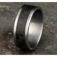 The Senna Men's Wedding Band in Grey Tantalum and Black Carbon Fiber - 8mm Width by Tantalum