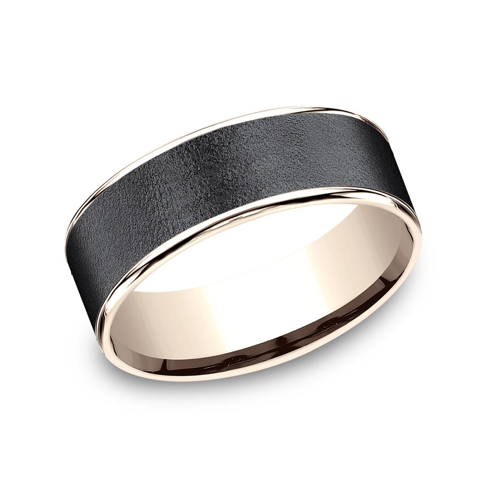 The Sergeant Men's Wedding Band in 14K Rose Gold and Darkened Tantalum - 7.5mm Width by Ammara Stone
