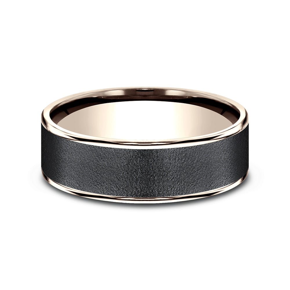 The Sergeant Men's Wedding Band in 14K Rose Gold and Darkened Tantalum - 7.5mm Width by Ammara Stone