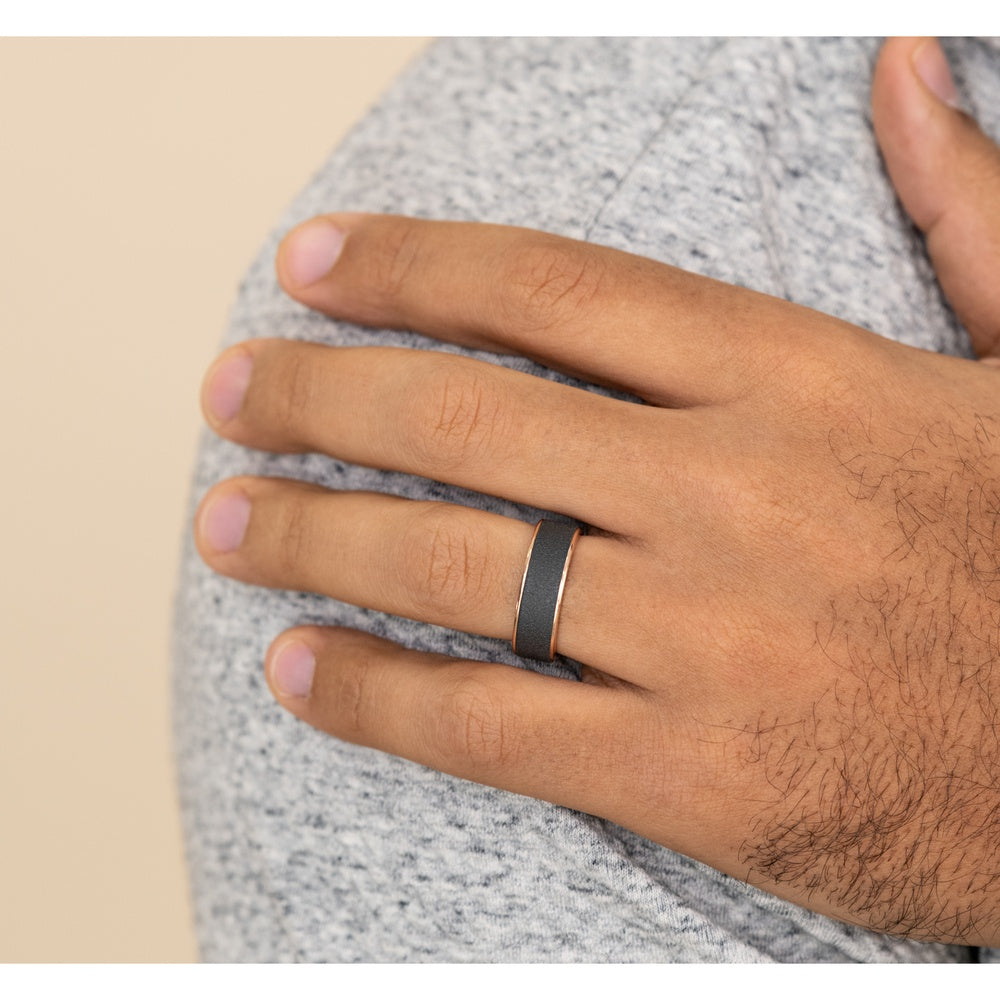 The Sergeant Men's Wedding Band in 14K Rose Gold and Darkened Tantalum - 7.5mm Width by Ammara Stone