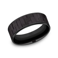 The Shadow Men's Wedding Band in Black Titanium and Black Carbon Fiber - 7.5mm Width by Forge