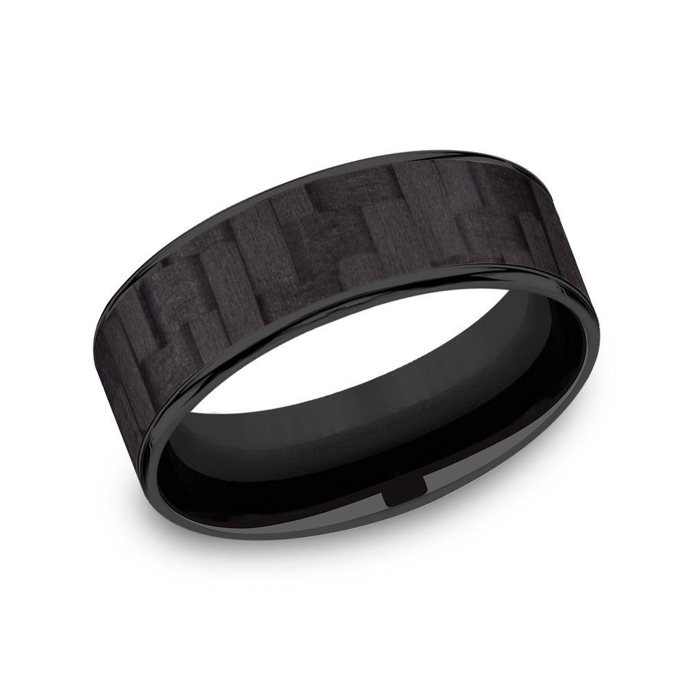 The Shadow Men's Wedding Band in Black Titanium and Black Carbon Fiber - 7.5mm Width by Forge